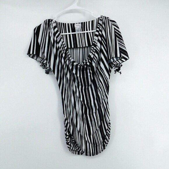 Cache Blouse Womens XS Pullover Black White Striped Stretchy Side Drawstrings - Picture 1 of 7